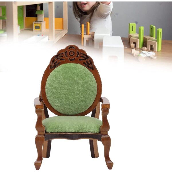 Mini Poltrona Vintage in Legno per Casa delle Bambole, Design Retrò e Cuscini Rimovibili