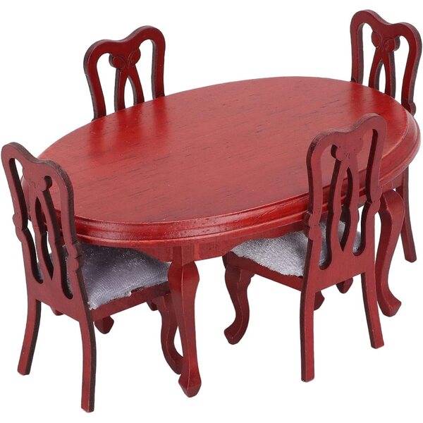Set Sedie Tavolo in Legno Rosso 1:12 per Casa delle Bambole, Miniatura Artigianale