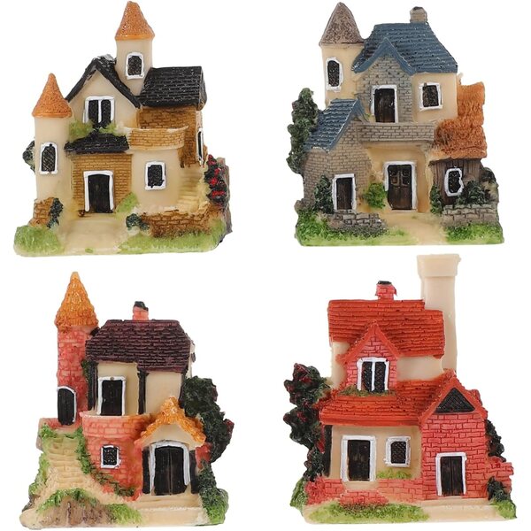 Miniaturhaus-Set aus Harz: 4 elegante Dekorationsstücke für Tisch, Garten und Inneneinrichtung