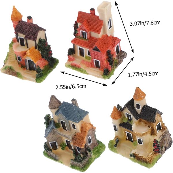Miniaturhaus-Set aus Harz: 4 elegante Dekorationsstücke für Tisch, Garten und Inneneinrichtung