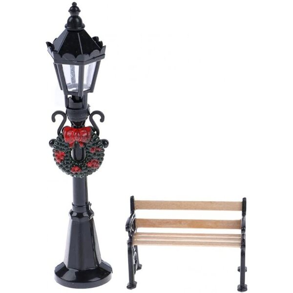 Set 2 pezzi Mini Lampione e Panca Natalizi per Case delle Bambole 1:12