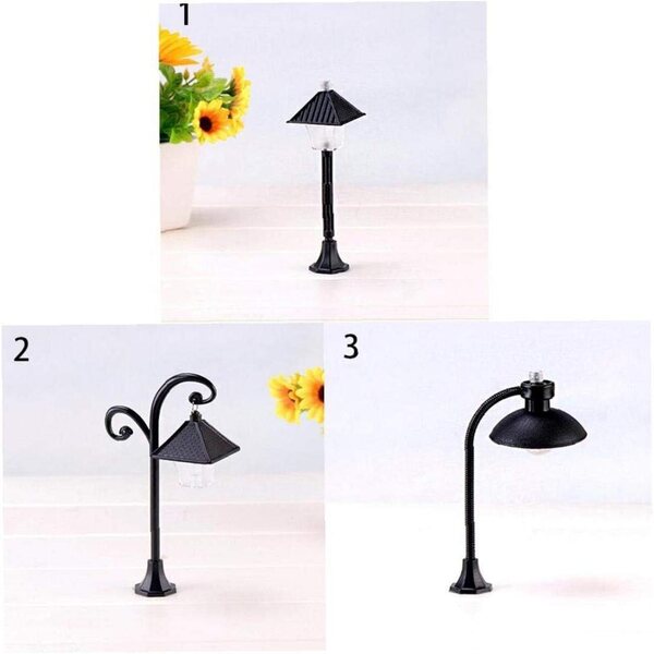Mini-LED-Straßenleuchte für Mikrolandschaften – Gartendekoration aus schwarzem Kunststoff, 14,6–8,5 cm