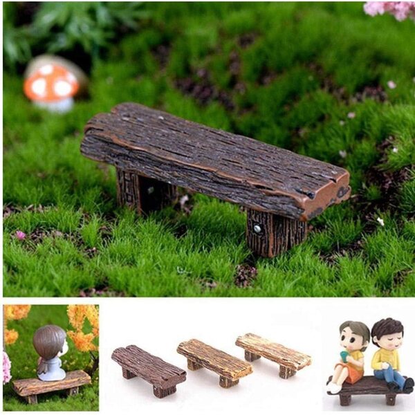 Set 3 Mini Panchine in Resina per Decorazioni Bonsai e Giardini Fatati