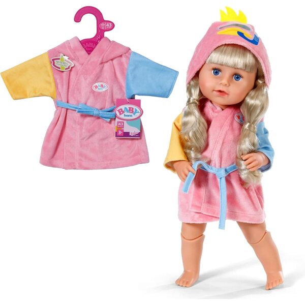 BABY born Bademantel con cappuccio a papera e maniche colorate per bambole 43 cm