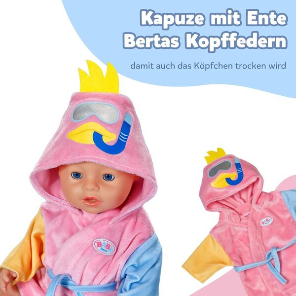 BABY born Bademantel con cappuccio a papera e maniche colorate per bambole 43 cm