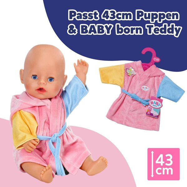 BABY born Bademantel con cappuccio a papera e maniche colorate per bambole 43 cm