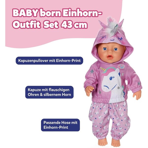 BABY born Outfit Unicorno con Felpa e Pantaloni per Bambole 43 cm, Accessori di Qualità