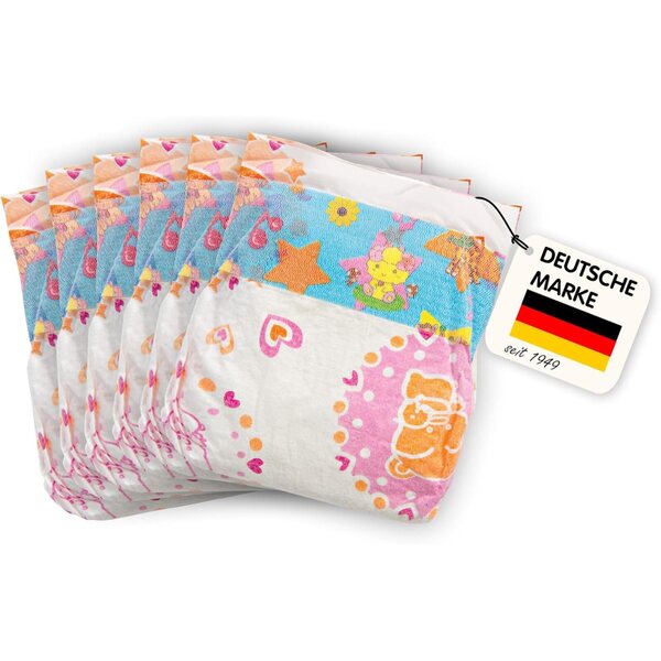 Heless 6375 Set di 6 pannolini per bambole con stampa colorata e chiusura in velcro riutilizzabile