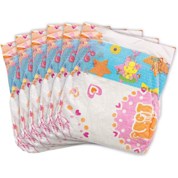 Heless 6375 Set di 6 pannolini per bambole con stampa colorata e chiusura in velcro riutilizzabile