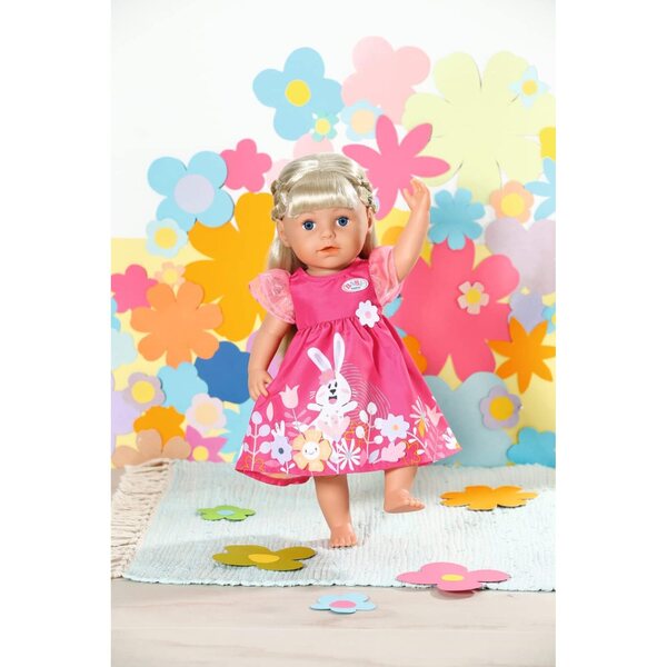 BABY Born Kleid mit Blumen und Hase 43 cm aus rosa Tüll mit Kleiderbügel
