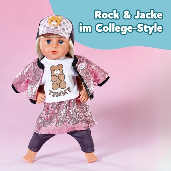 BABY born Glam Outfit rosa con paillettes, cappellino e leggings per bambole 43 cm