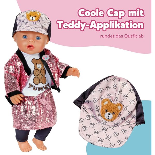 BABY born Glam Outfit rosa con paillettes, cappellino e leggings per bambole 43 cm