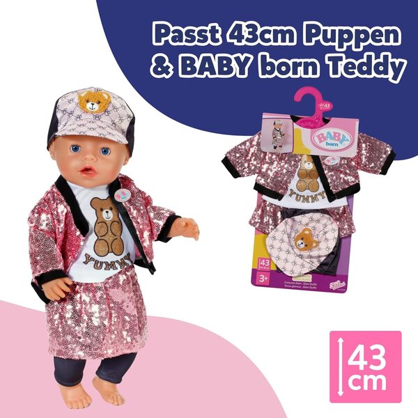 BABY born Glam Outfit rosa con paillettes, cappellino e leggings per bambole 43 cm