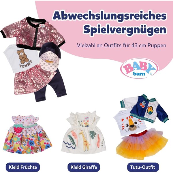 BABY born Glam Outfit rosa con paillettes, cappellino e leggings per bambole 43 cm