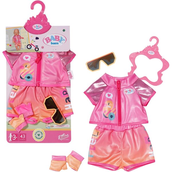 BABY born Outfit da bici con occhiali e guanti per bambole 43 cm, completo sportivo rosa e arancione