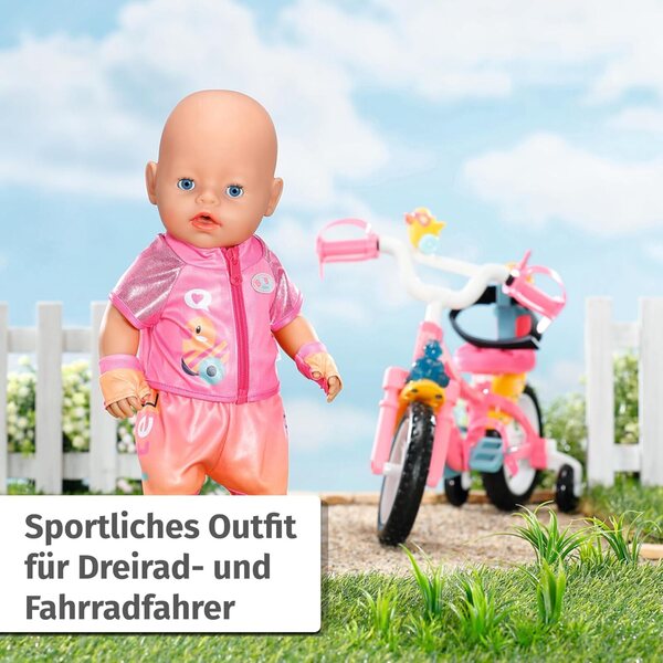 BABY born Outfit da bici con occhiali e guanti per bambole 43 cm, completo sportivo rosa e arancione