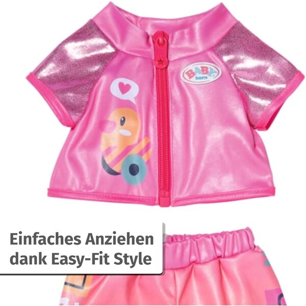 BABY born Outfit da bici con occhiali e guanti per bambole 43 cm, completo sportivo rosa e arancione