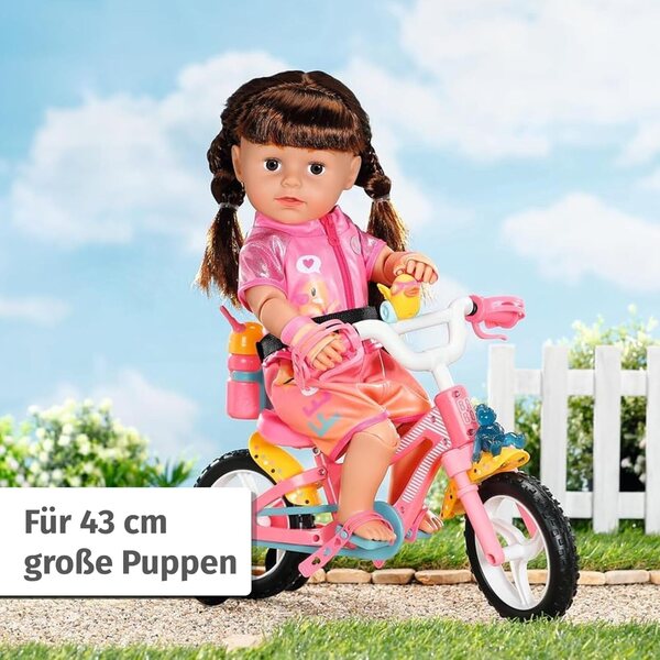 BABY born Outfit da bici con occhiali e guanti per bambole 43 cm, completo sportivo rosa e arancione