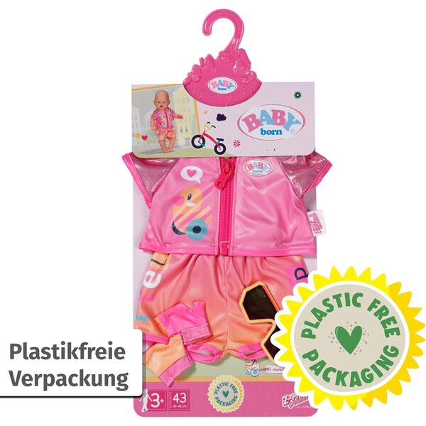 BABY born Outfit da bici con occhiali e guanti per bambole 43 cm, completo sportivo rosa e arancione