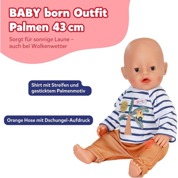 BABY born Palmen-Outfit 43 cm con maglia a righe e jogging arancione esotico