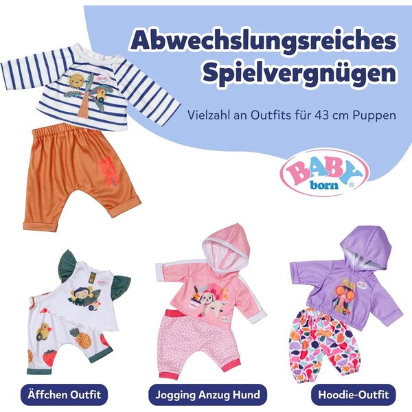 BABY born Palmen-Outfit 43 cm con maglia a righe e jogging arancione esotico