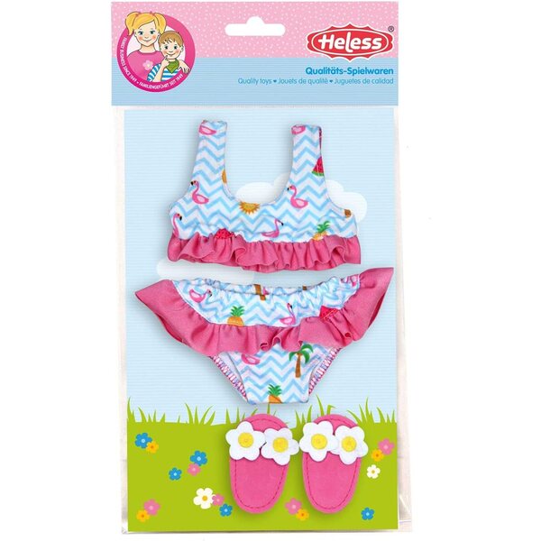 Heless Set Costume da Bagno per Bambole 28-35 cm Bikini Flamingo con Infradito