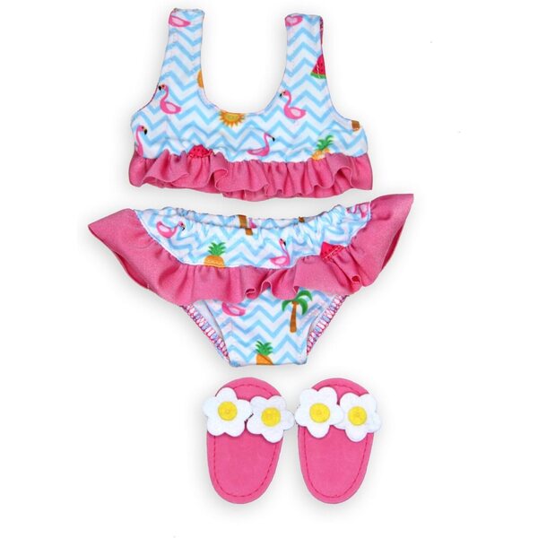 Heless Set Costume da Bagno per Bambole 28-35 cm Bikini Flamingo con Infradito
