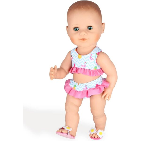 Heless Set Costume da Bagno per Bambole 28-35 cm Bikini Flamingo con Infradito