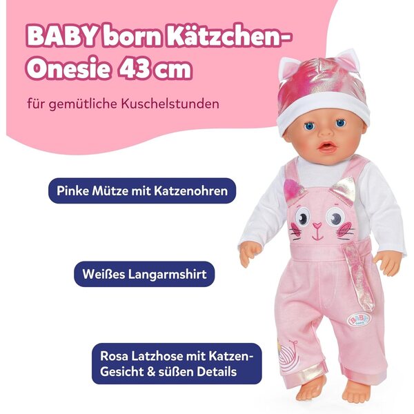 BABY born Kätzchen-Einteiler mit Mütze für 43 cm große Puppen – Einteiler mit Overall