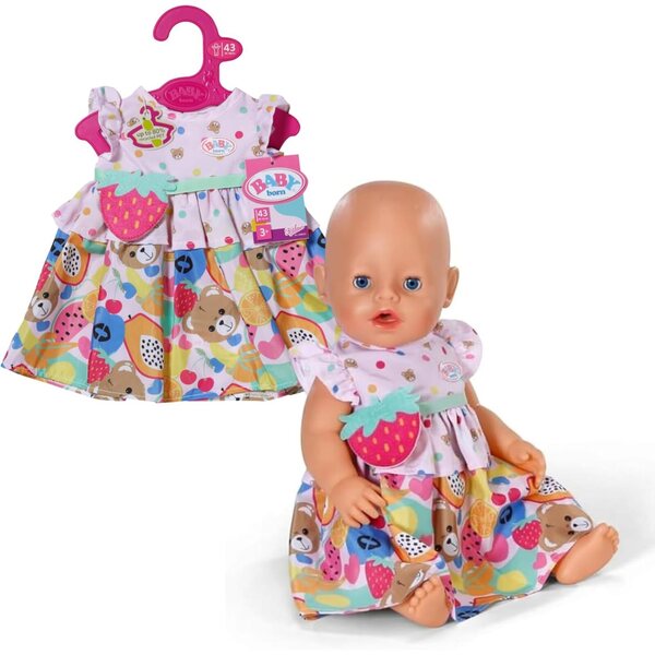 BABY born Kleid mit buntem Obstdruck und Umhängetasche für 43 cm Puppen