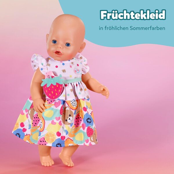 BABY born Kleid mit buntem Obstdruck und Umhängetasche für 43 cm Puppen