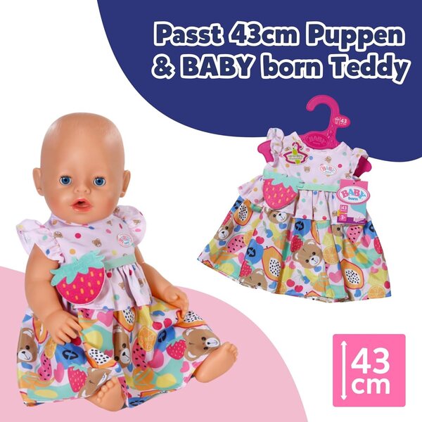 BABY born Kleid mit buntem Obstdruck und Umhängetasche für 43 cm Puppen