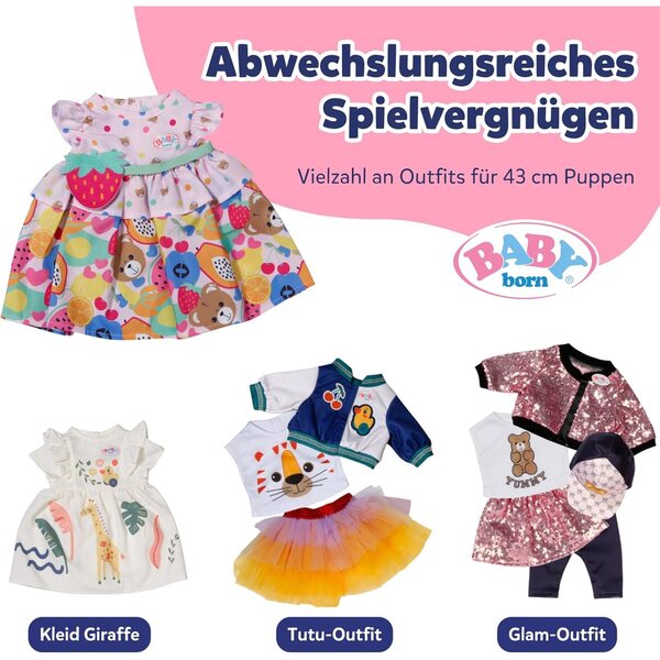 BABY born Kleid mit buntem Obstdruck und Umhängetasche für 43 cm Puppen