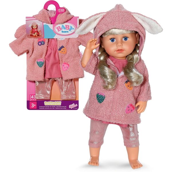 BABY born Mantel-Set con orecchie da coniglio per bambole 43 cm - vestiti morbidi e colorati