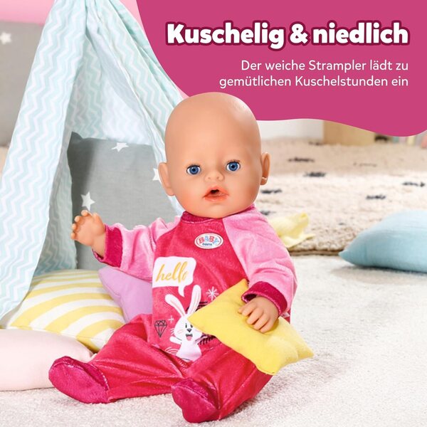 BABY born Strampler rosa con design coniglietto per bambole 43 cm con gruccia inclusa