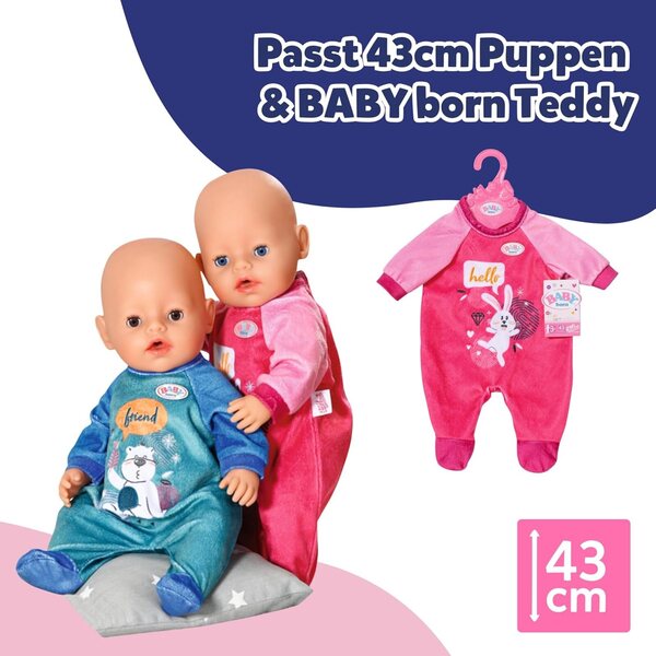 BABY born Strampler rosa con design coniglietto per bambole 43 cm con gruccia inclusa