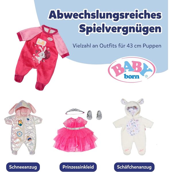 BABY born Strampler rosa con design coniglietto per bambole 43 cm con gruccia inclusa