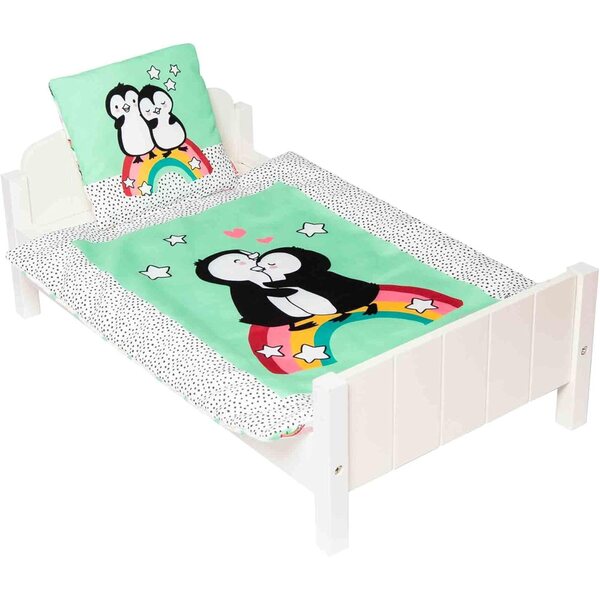 Heless Piumino e Cuscino per Bambole Pinguino Design Morbido e Reversibile