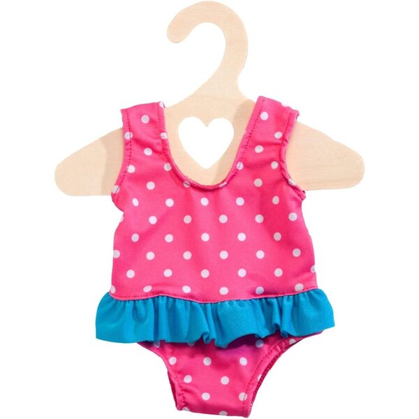 Badeanzug rosa con pois bianchi per bambole 28-35 cm elasticizzato e di qualità