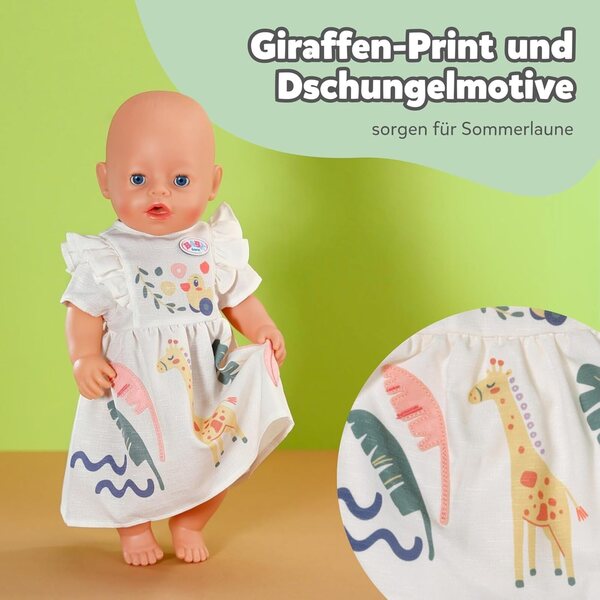 BABY Born Vestito Estate con Balze e Stampa Giungla e Giraffe per Bambole 43 cm