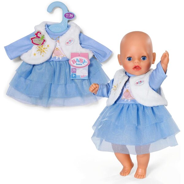 BABY born abito invernale blu con tulle e gilet in pelliccia per bambole 36 cm