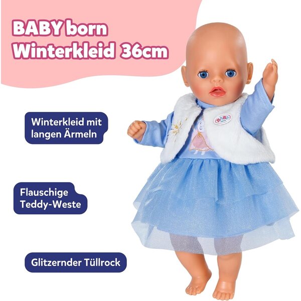 BABY born abito invernale blu con tulle e gilet in pelliccia per bambole 36 cm