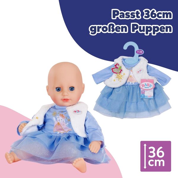 BABY born abito invernale blu con tulle e gilet in pelliccia per bambole 36 cm