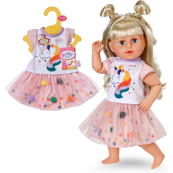 BABY born Tutu Set con stampa unicorno per bambole 43 cm - maglietta e gonna tutu in tulle