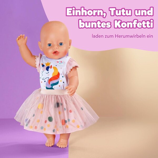 BABY born Tutu Set con stampa unicorno per bambole 43 cm - maglietta e gonna tutu in tulle