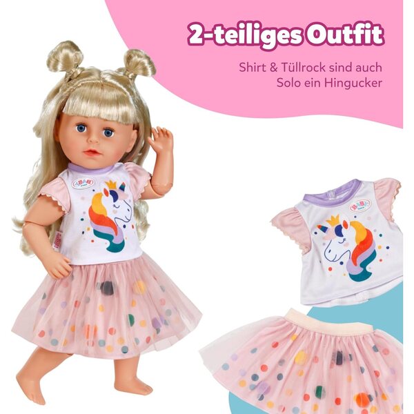 BABY born Tutu Set con stampa unicorno per bambole 43 cm - maglietta e gonna tutu in tulle