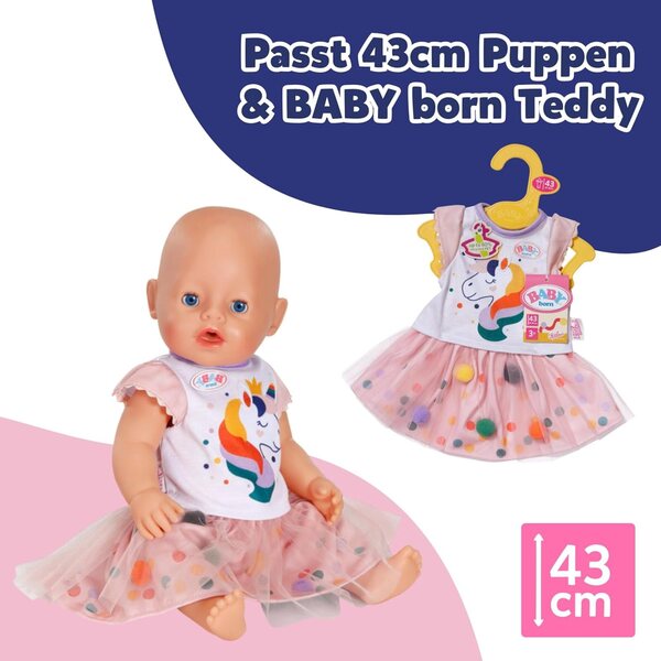 BABY born Tutu Set con stampa unicorno per bambole 43 cm - maglietta e gonna tutu in tulle