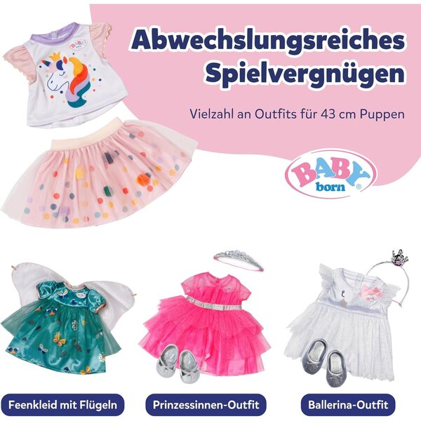 BABY born Tutu Set con stampa unicorno per bambole 43 cm - maglietta e gonna tutu in tulle