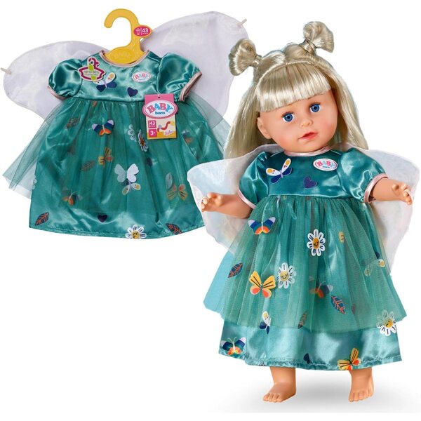 BABY Born abito fatato verde con ali e decorazioni farfalla per bambole 43 cm