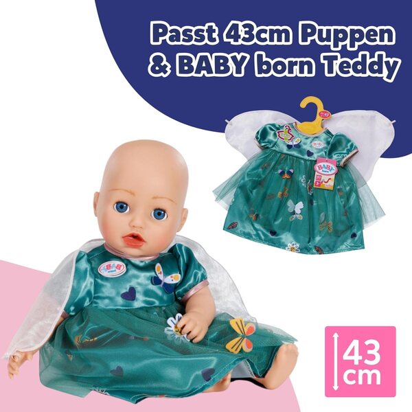 BABY Born abito fatato verde con ali e decorazioni farfalla per bambole 43 cm